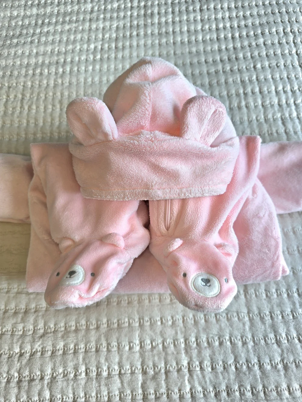 Carter's Light Pink Hooded Footed Baby Bear One-Piece Bunting